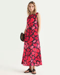 Rareism Women's Olya Multi Rayon Halter Neck Floral Print Sleeveless Maxi A-Line Dress