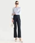Rareism Women's Thompson Navy Cotton Plain Ankle Length Tapered Trouser