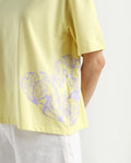 Rareism Women's Grando Yellow Cotton Blend Crew Neck Plain Boxy Fit T-Shirt