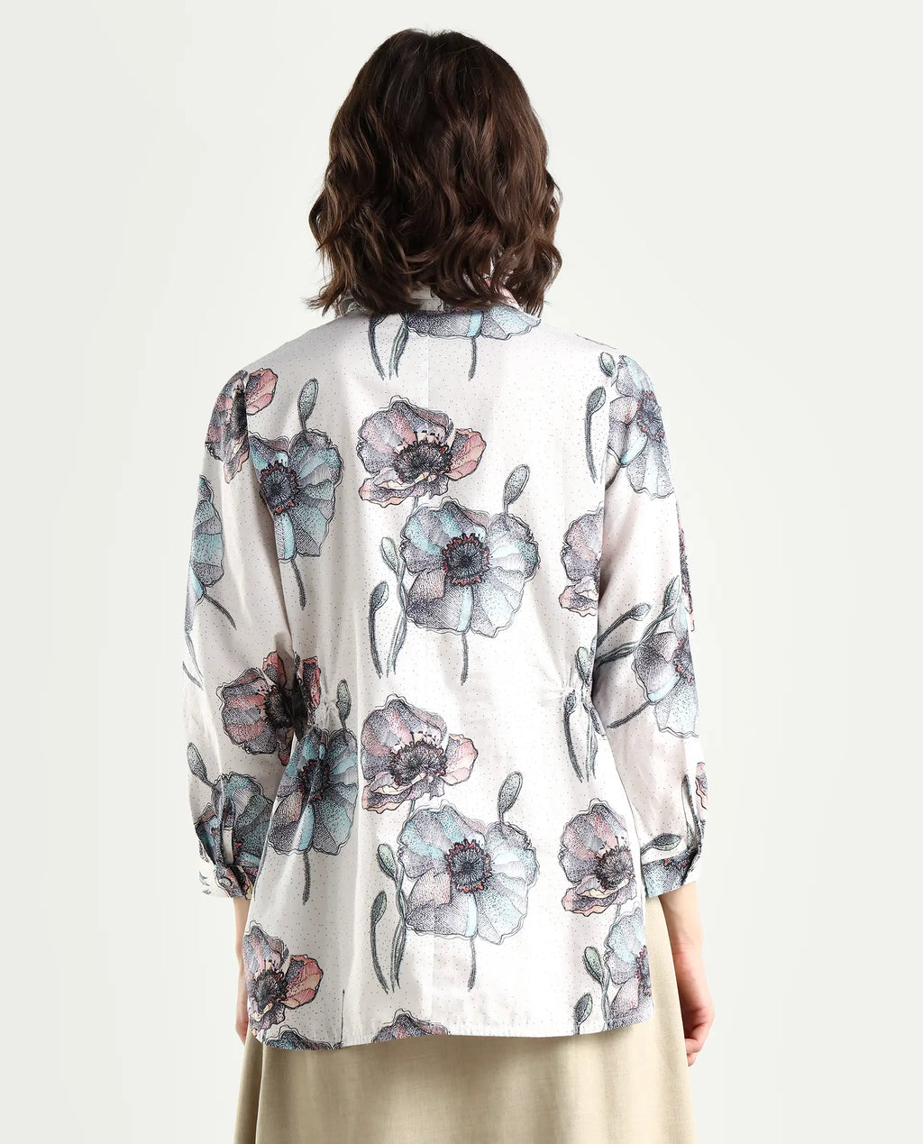 Rareism Women's Zobi Multi Drop Collar Floral Print Kimono Sleeve Regular Fit Top