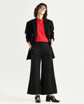 Rareism Women's Shoyo Black Polyester Plain Midi Flared Trouser