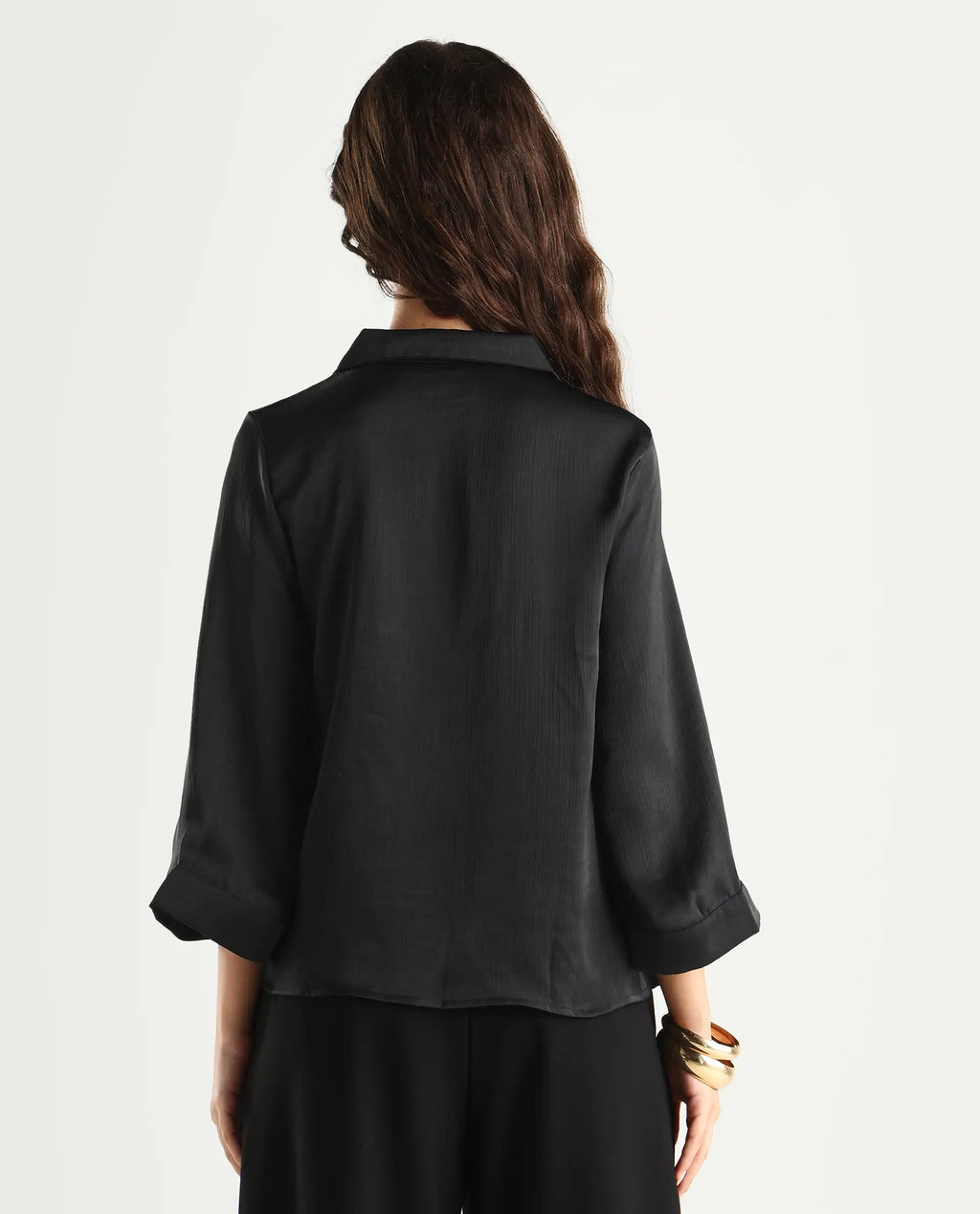 Rareism Women's Gaurerro Black Polyester Lapel Neck Plain Regular Fit Top