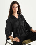 Rareism Women's Gaurerro Black Polyester Lapel Neck Plain Regular Fit Top
