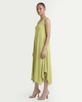 Rareism Women's Kisame Light Green Knit Jacquard Crew Neck Plain Sleeveless Midi Flared Dress