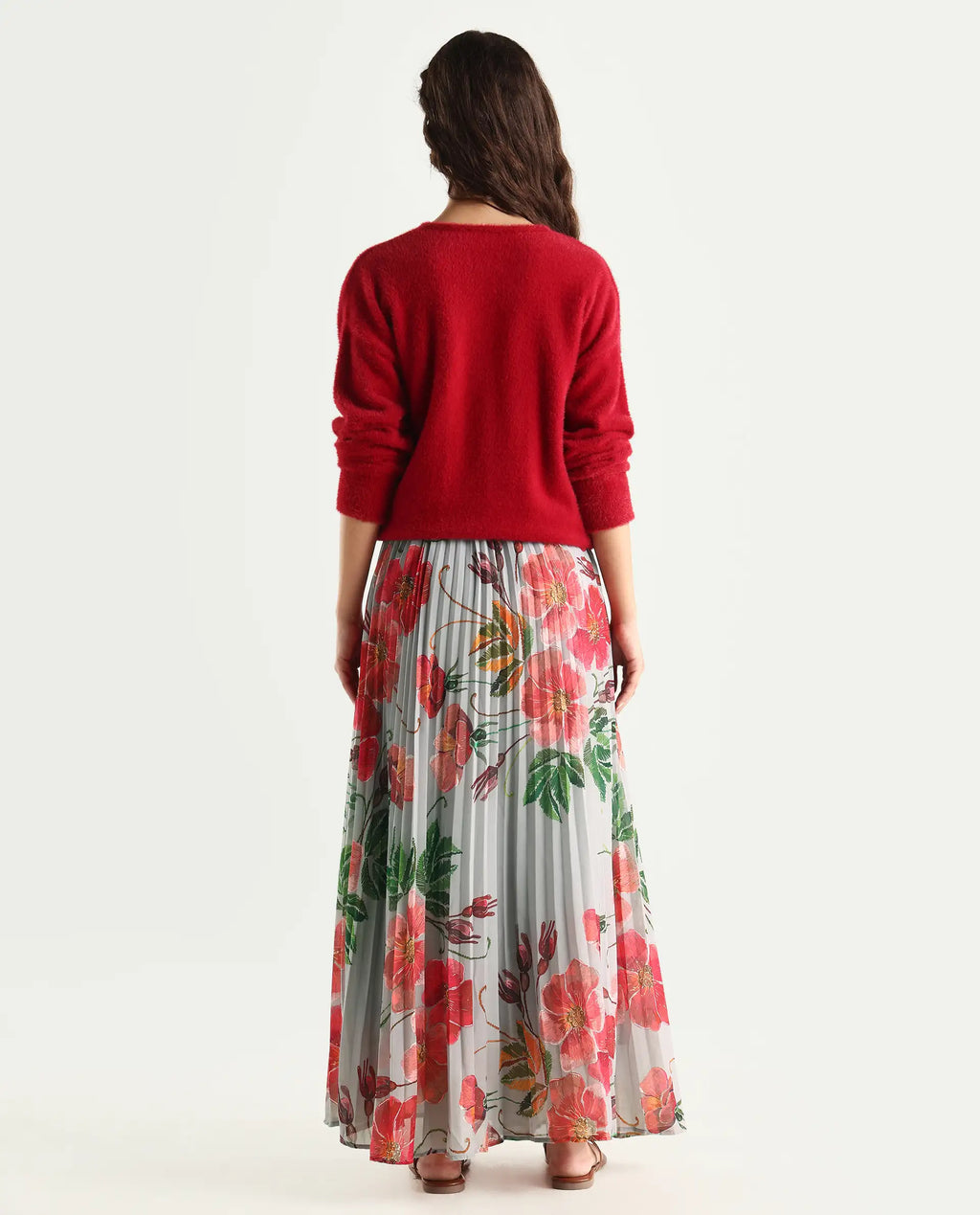 Rareism Women's Rango Multi Polyester Floral Print Maxi Flared Skirt