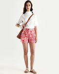 Rareism Women's Taranto Red Cotton Blend Geometric Print Mini Regular Fit Shorts