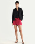 Rareism Women's Cerig Red Cotton Blend Plain Mini Regular Fit Shorts