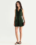 Rareism Women's Messina Light Green Cotton Blend Halter Neck Plain Sleeveless Mini Regular Fit Dress
