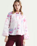 Rareism Women's Rofianie Light Multi Cotton Blend Drop Collar Abstract Print Bell Sleeve Regular Fit Top
