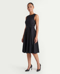 Rareism Women's Mulana Black Polyester Blend Crew Neck Plain Sleeveless Midi Regular Fit Dress