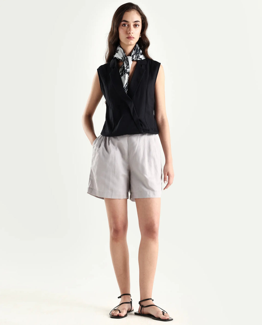 Rareism Women's Hola Grey Cotton Blend Plain Mini Regular Fit Shorts