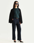 Rareism Women's Tatsa Navy Polyester Blend Plain Ankle Length Straight Fit Trouser