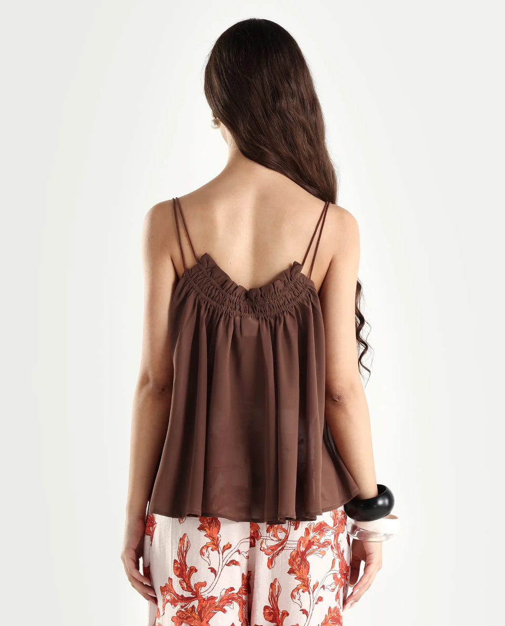 Rareism Women's Kuso Rust Polyester Shoulder Strap Plain Sleeveless Relaxed Fit Top
