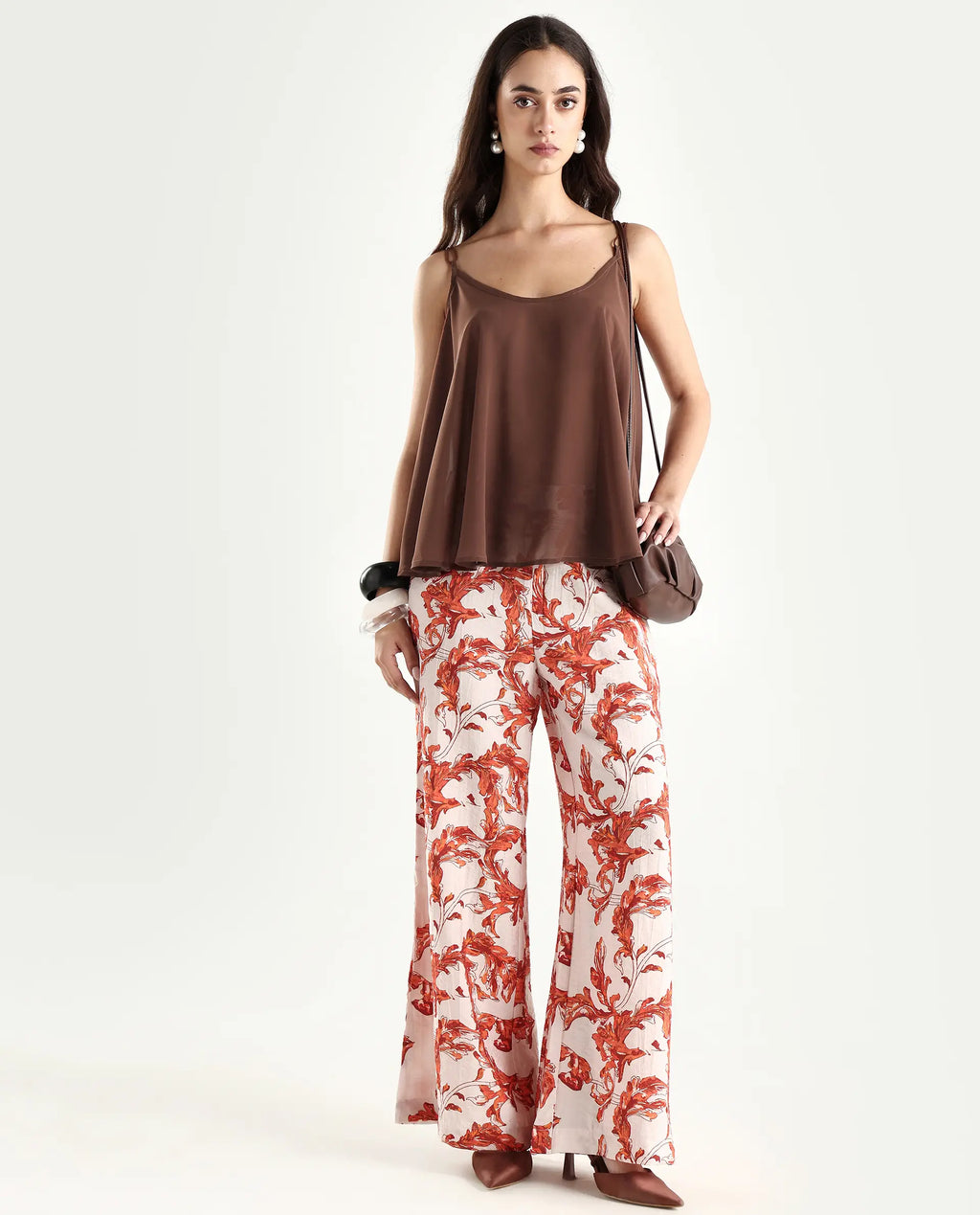Rareism Women's Kuso Rust Polyester Shoulder Strap Plain Sleeveless Relaxed Fit Top