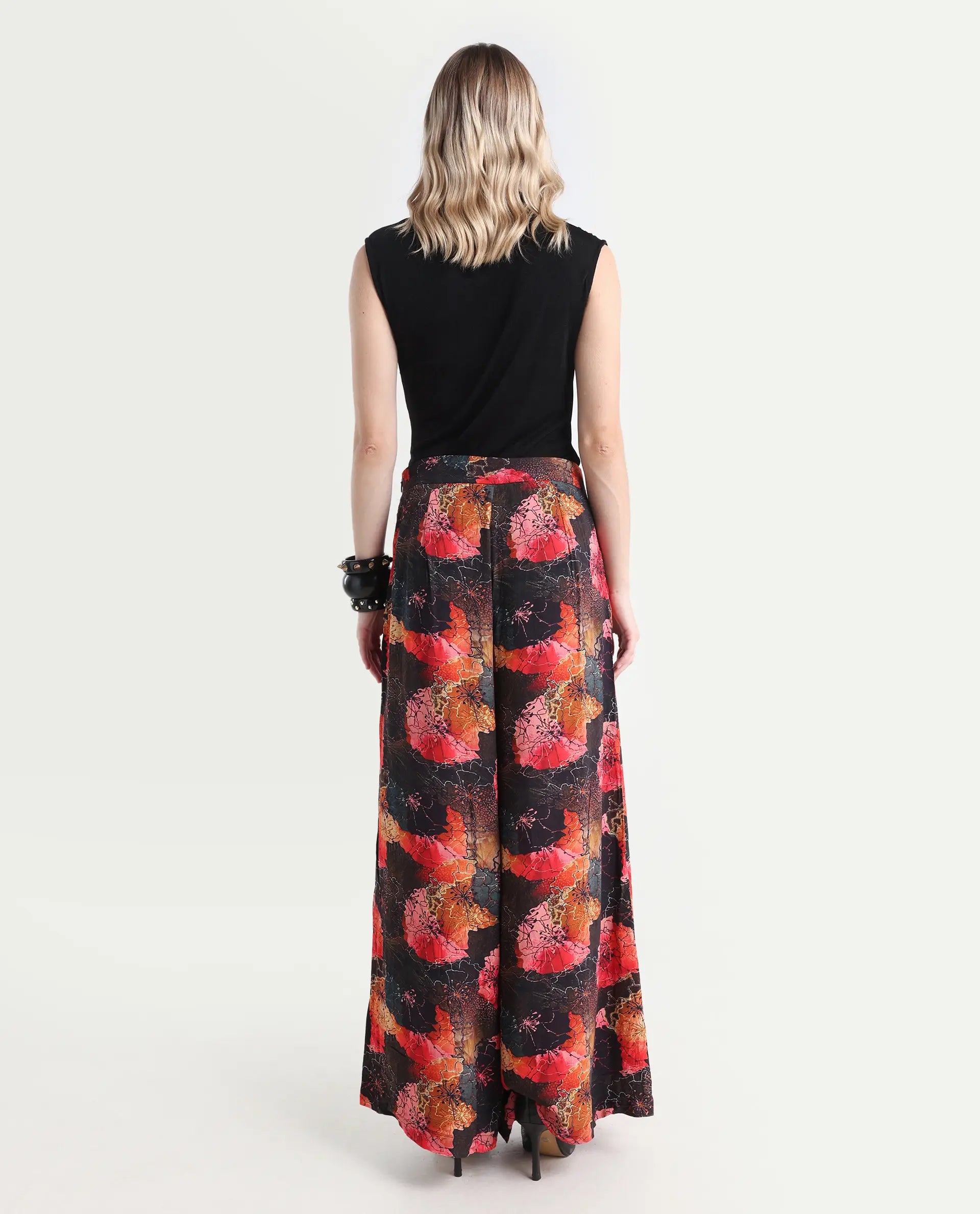 Rareism Women's Makia Multi Viscose Blend Floral Print Ankle Length Flared Trouser