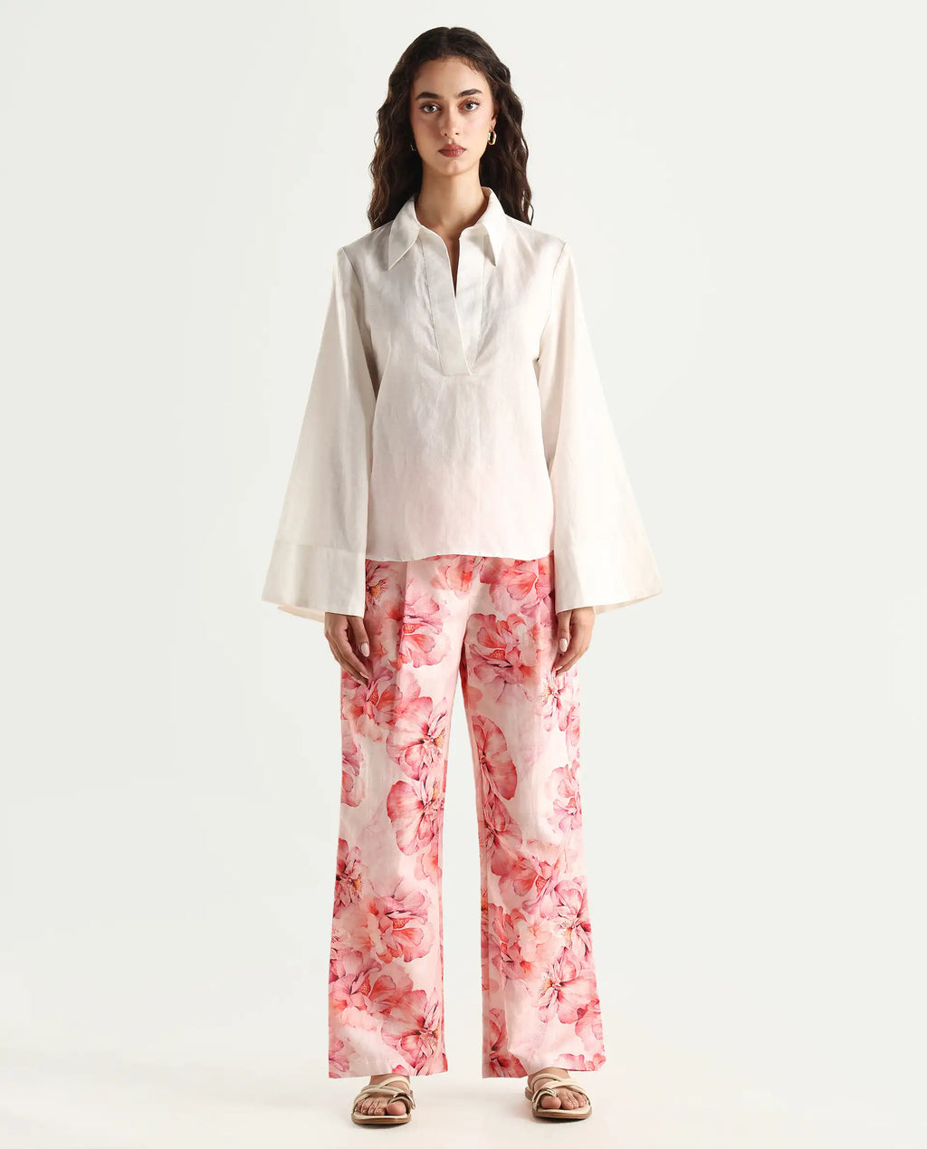 Rareism Women's Quzal Pink Cotton Blend Floral Print Ankle Length Straight Fit Trouser