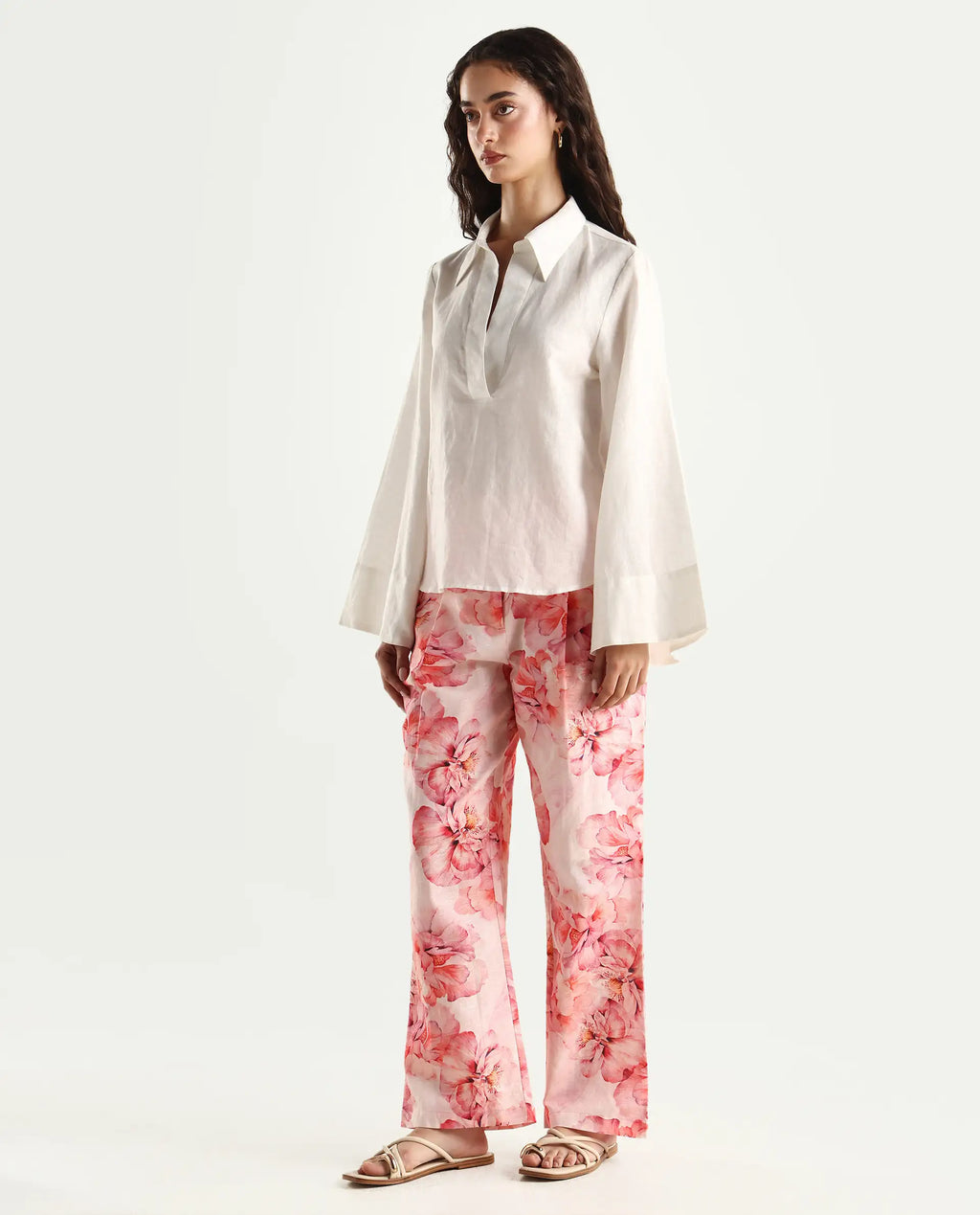 Rareism Women's Quzal Pink Cotton Blend Floral Print Ankle Length Straight Fit Trouser