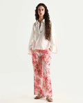 Rareism Women's Quzal Pink Cotton Blend Floral Print Ankle Length Straight Fit Trouser