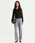 Rareism Women's Tiza Grey Polyester Blend Plain Ankle Length Straight Fit Trouser