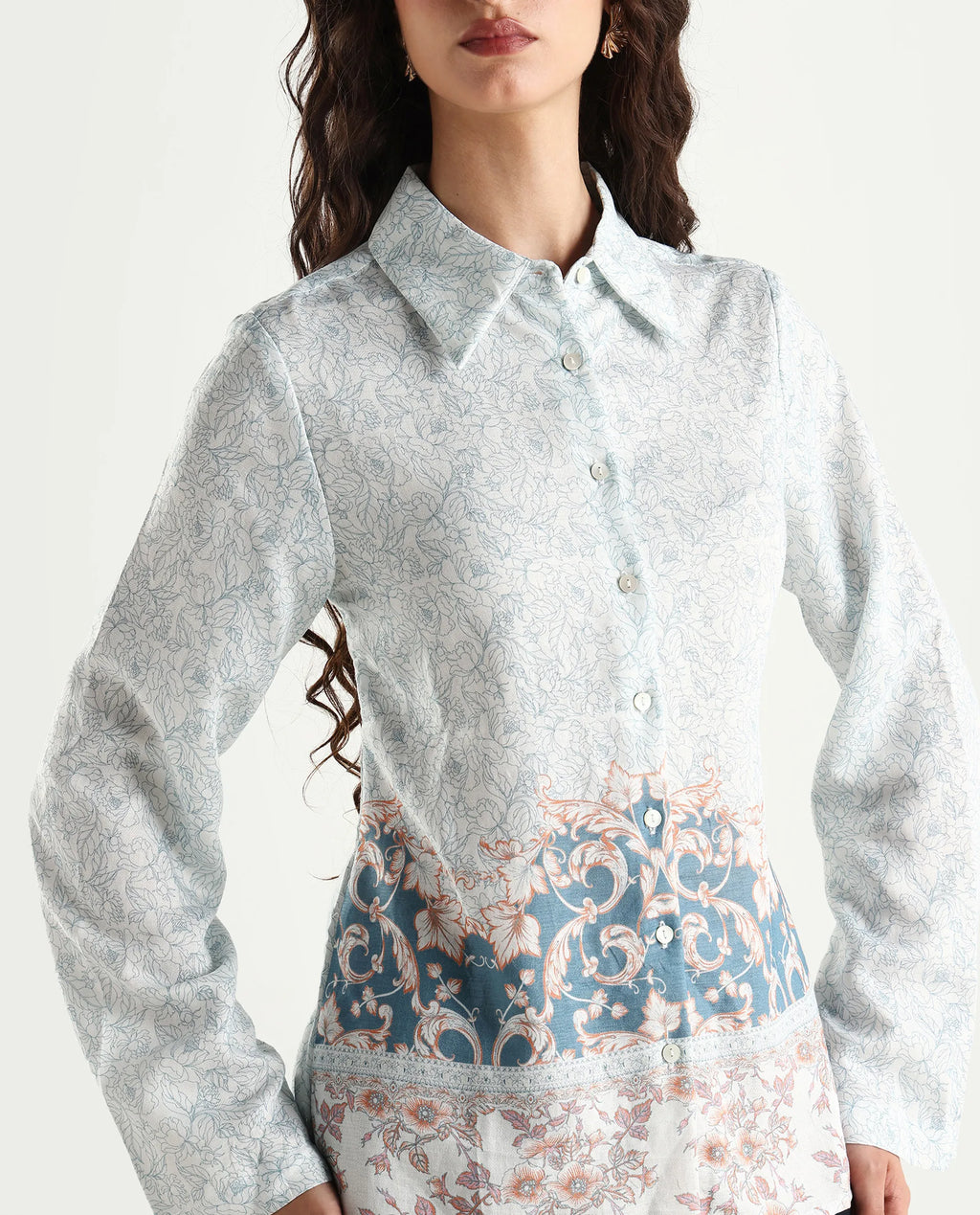 Rareism Women's Sesent Light Multi Viscose Blend Drop Collar Tropical Print Cuffed Sleeve Regular Fit Top