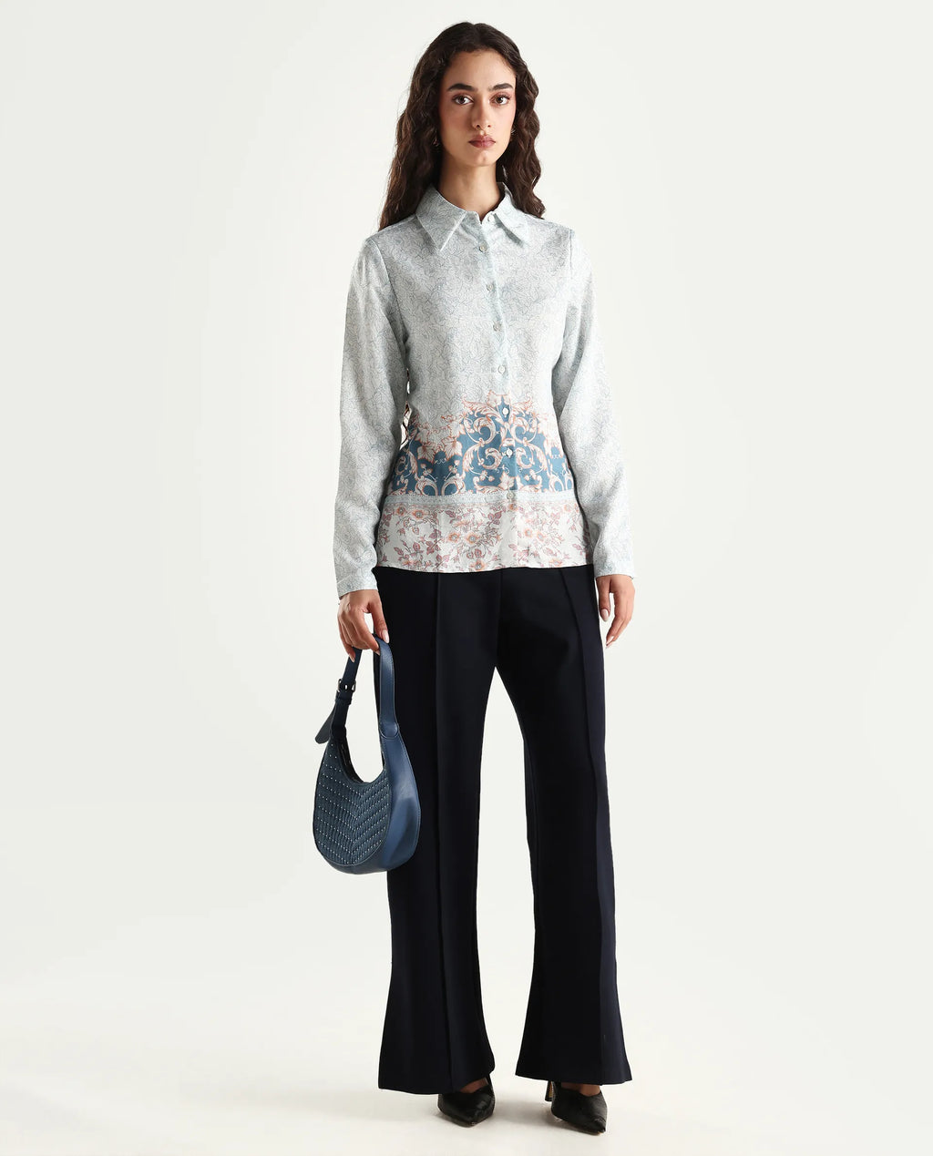 Rareism Women's Sesent Light Multi Viscose Blend Drop Collar Tropical Print Cuffed Sleeve Regular Fit Top