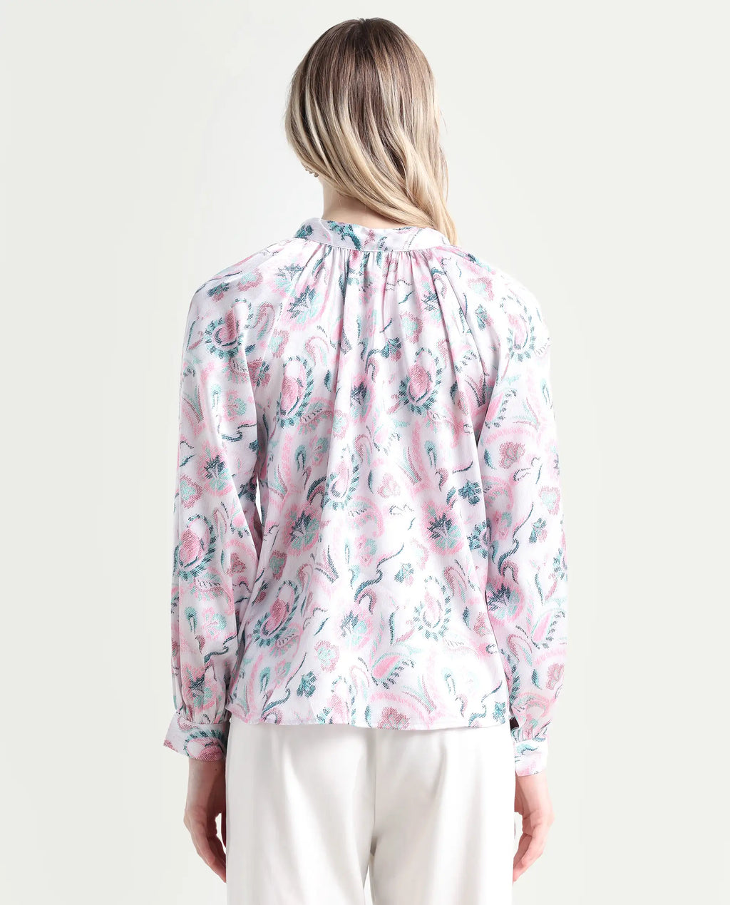 Rareism Women's Aaylinn Multi Polyester Blend High Neck Floral Print Cuffed Sleeve Relaxed Fit Top
