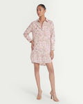 Rareism Women's Morr Light Multi Cotton Drop Collar Paisley Print Cuffed Sleeve Mini Relaxed Fit Dress