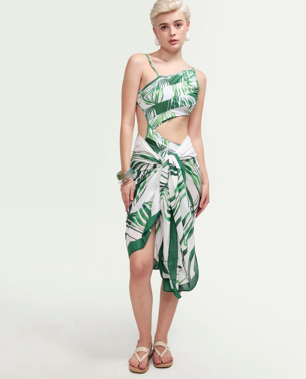 Rareism Women's Daphy Green Abstract Print Scarf