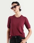 Rareism Women's Rohrdo Purple Cotton Blend Crew Neck Plain Regular Fit Sweater
