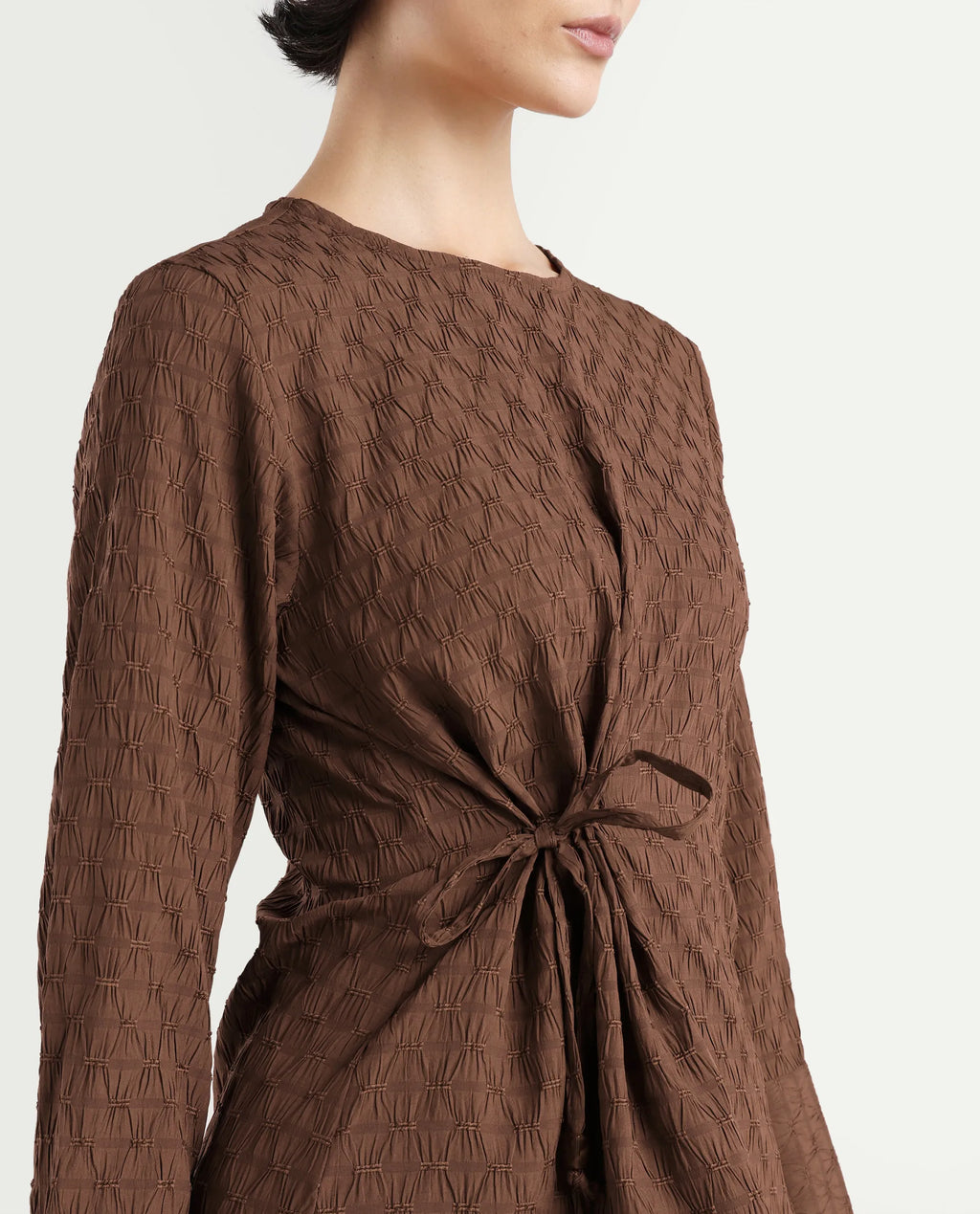 Rareism Women's Kiop Rust Polyester Crew Neck Plain Cuffed Sleeve Regular Fit Top