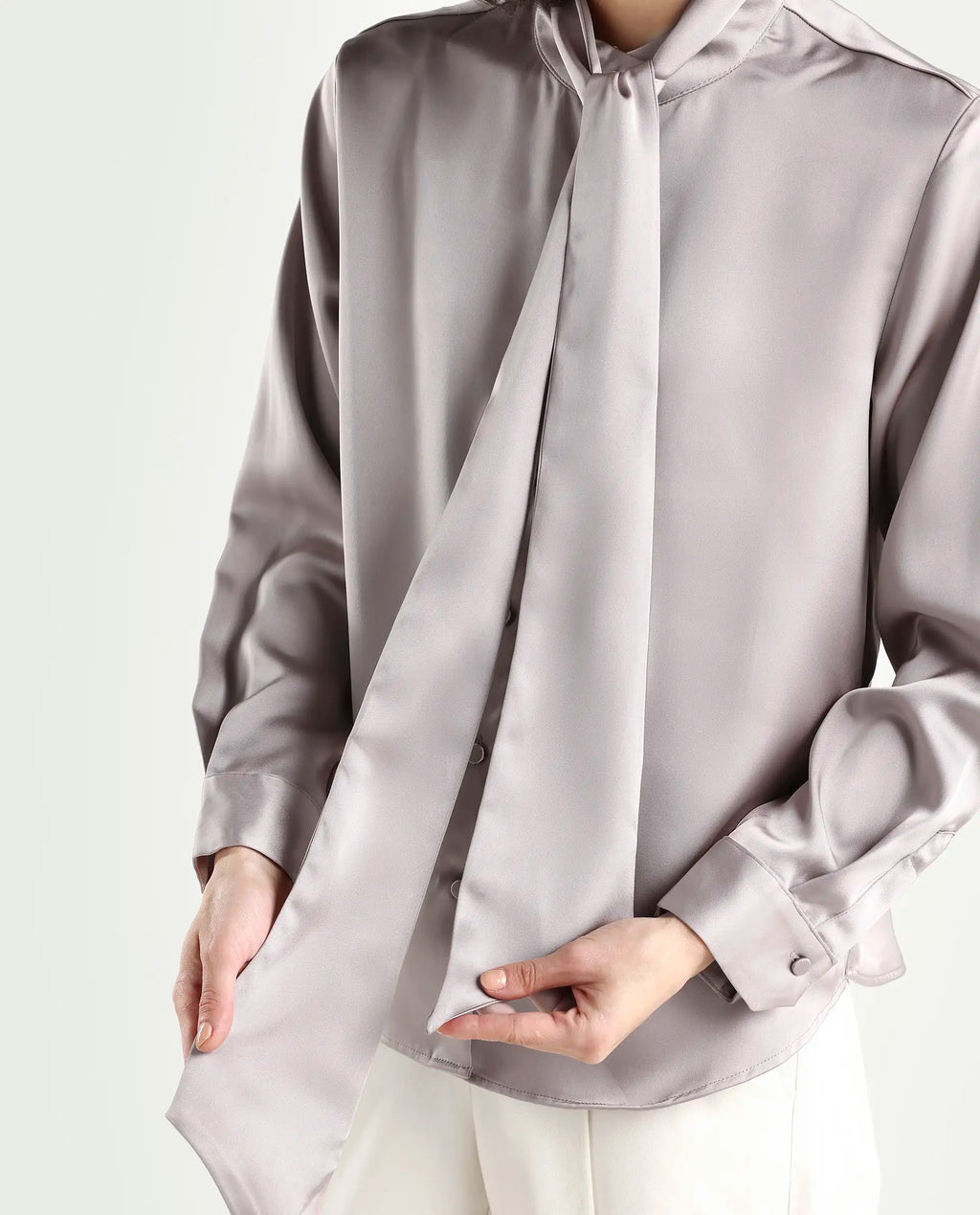 Rareism Women's Bingol Dusky Beige Cotton Mandarin Collar Plain Cuffed Sleeve Regular Fit Shirt