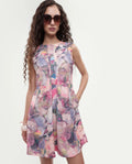 Rareism Women's Rouxi Multi Polyester Blend Crew Neck Abstract Print Sleeveless Mini Fit And Flare Dress