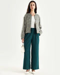 Rareism Women's Erica Green Polyester Blend Plain Ankle Length Wide Trouser