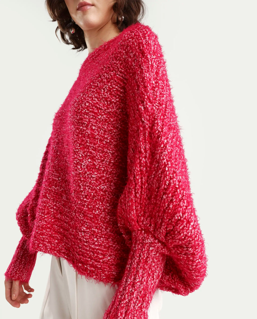 Rareism Women's Taro Dark Red Polyester Off Shoulder Dyed Relaxed Fit Sweater
