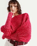 Rareism Women's Taro Dark Red Polyester Off Shoulder Dyed Relaxed Fit Sweater