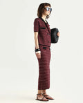 Rareism Women's Sanayi B Maroon Viscose Geometric Print Midi Relaxed Fit Skirt
