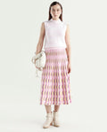 Rareism Women's Shenpa B Multi Nylon Geometric Print Midi Flared Skirt