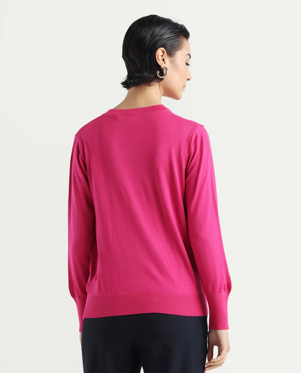 Rareism Women's Usak Dark Multi Acrylic V-Neck Plain Regular Fitted Sweater
