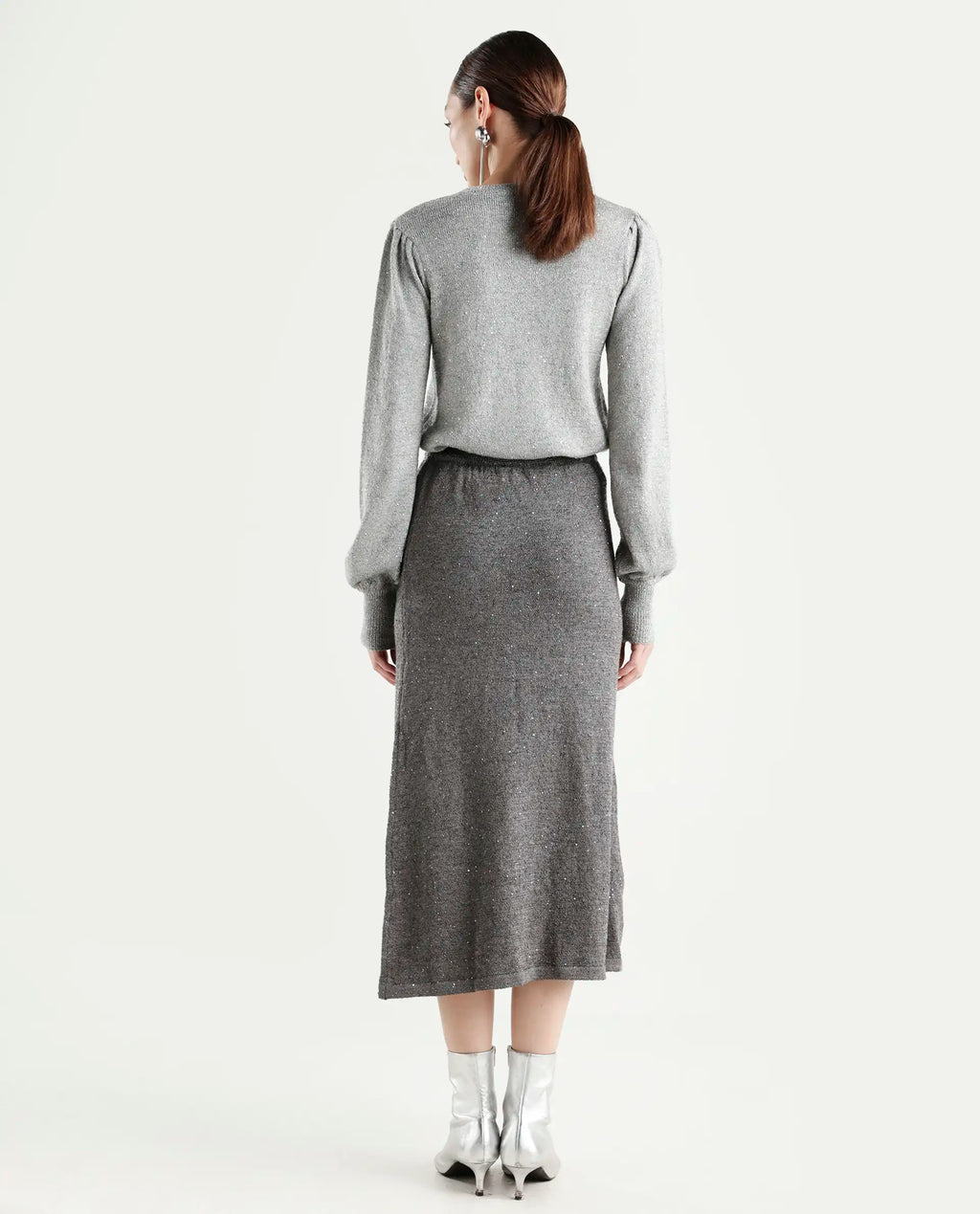 Rareism Women's Adiyaman B Dark Grey Polyester Plain Midi A-Line Skirt