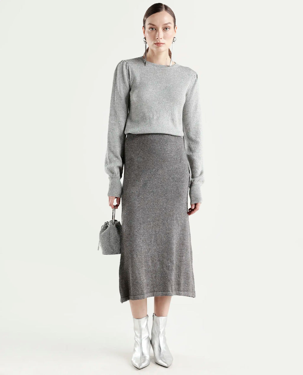 Rareism Women's Adiyaman T Grey Polyester Crew Neck Plain Regular Fit Sweater