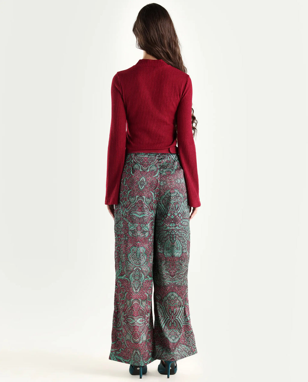 Rareism Women's Edina Multi Satin Abstract Print Ankle Length Wide Trouser