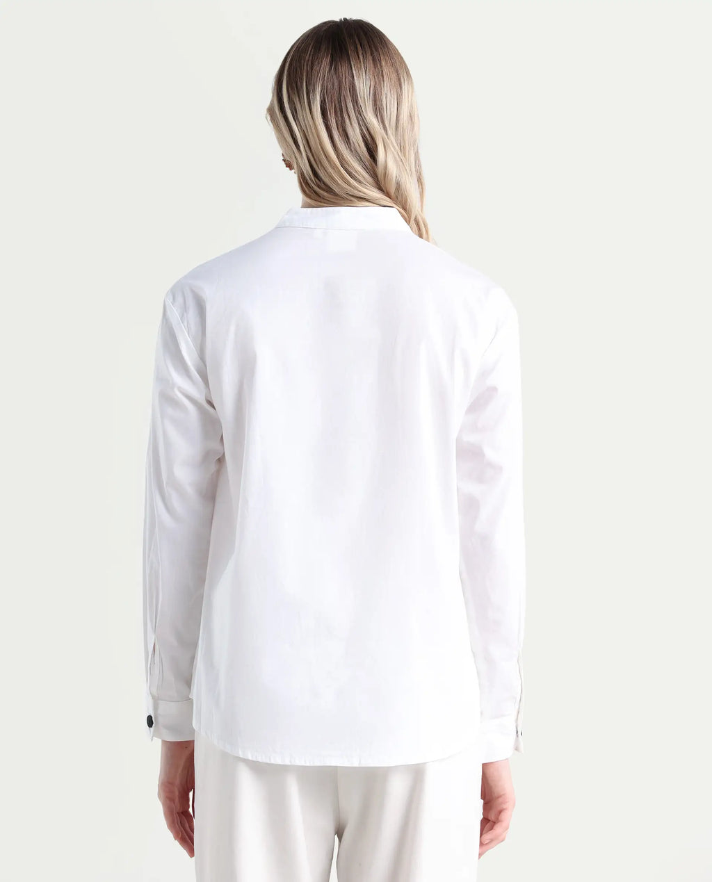 Rareism Women's Neuma White Cotton High Neck Plain Regular Fit Shirt