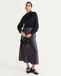Rareism Women's Niyano Grey Satin Plain Ankle Length Regular Fit Skirt