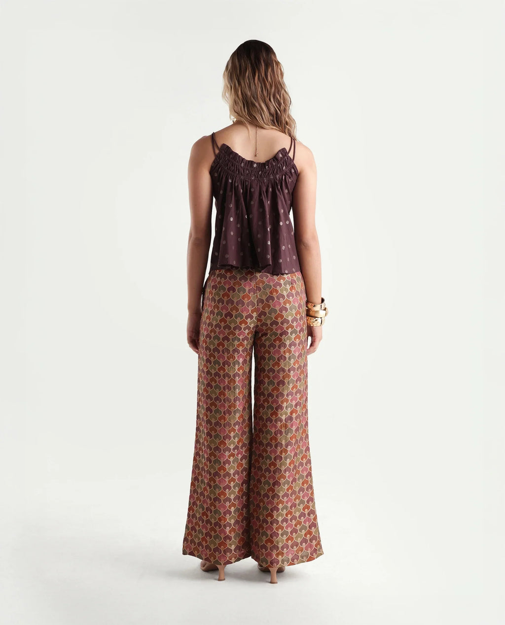 Rareism Women's Varfa B Multi Polyester Jacquard Ankle Length Flared Trouser