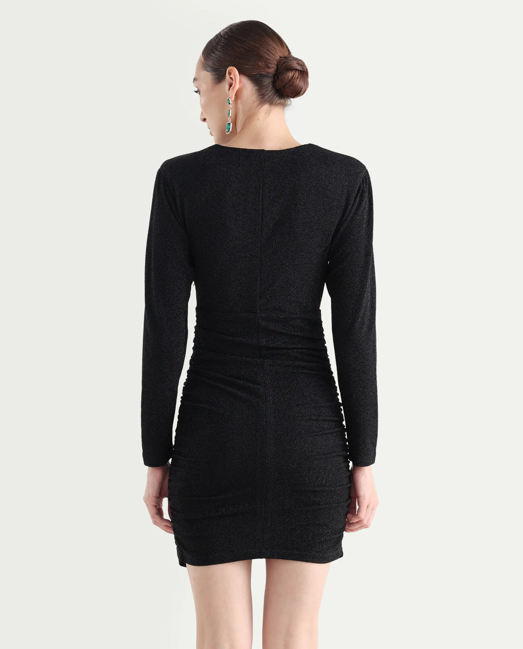 Rareism Women's Amasya Black Polyester V-Neck Plain Knee Length Fitted Dress