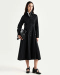 Rareism Women's Libz Black Cotton Blend Drop Collar Plain Cuffed Sleeve Midi Fit And Flare Dress