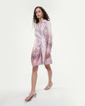 Rareism Women's Qert Dusky Multi Satin Johnny Collar Abstract Print Cuffed Sleeve Mini Straight Fit Dress