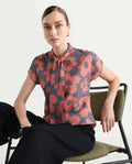 Rareism Women's Ioplom Purple Polyester Blend Tie-Up Neck Flannel Print Extended Sleeves Regular Fit Top