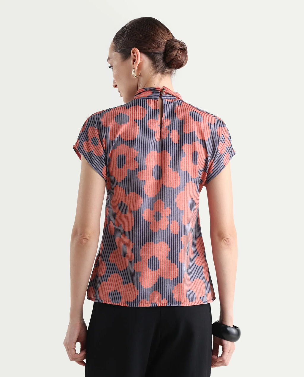 Rareism Women's Ioplom Purple Polyester Blend Tie-Up Neck Flannel Print Extended Sleeves Regular Fit Top