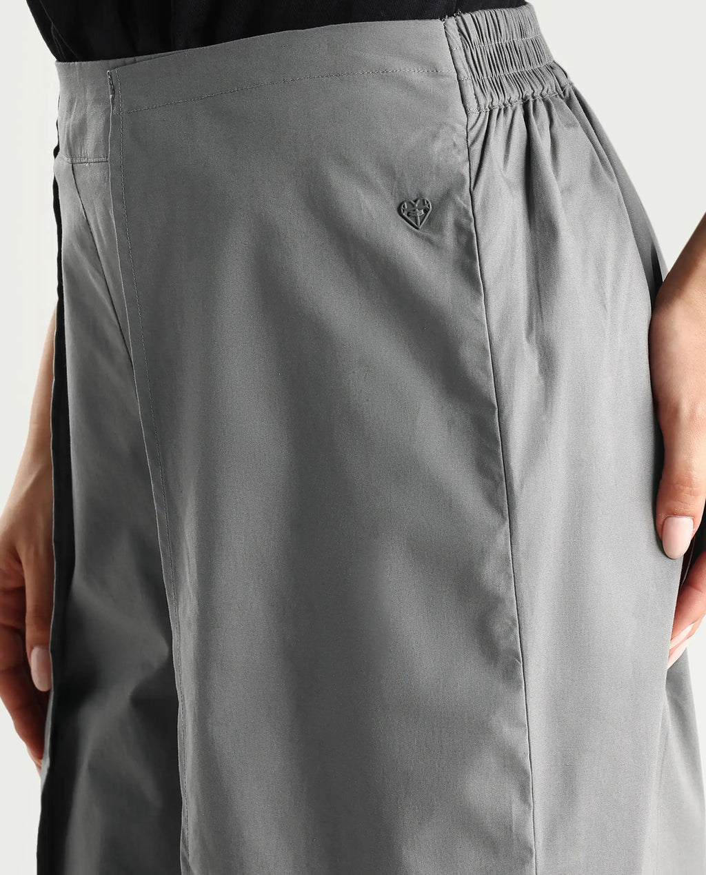 Rareism Women's Oipi Grey Cotton Blend Plain Ankle Length Wide Trouser